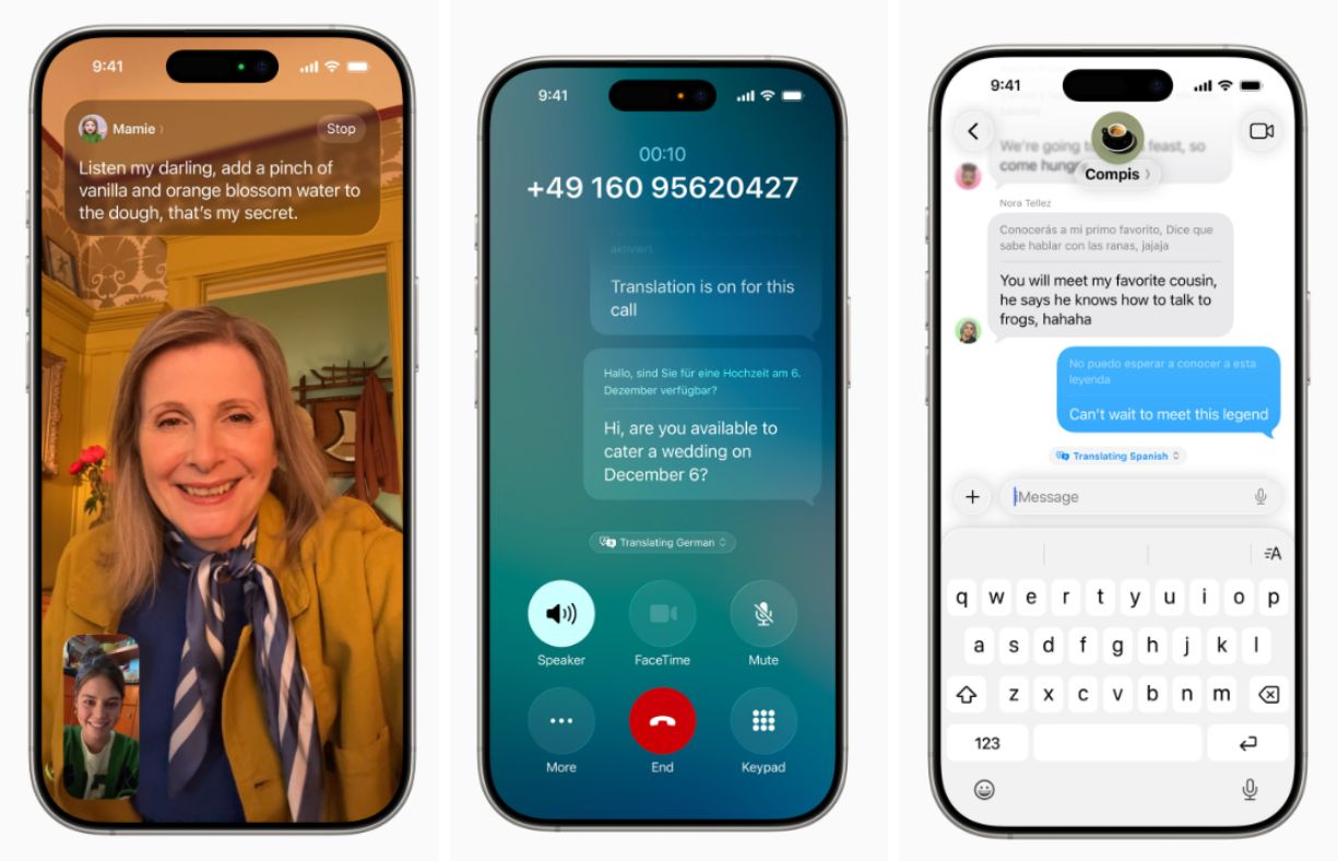 Tính năng Live Translation tích hợp trực tiếp trong Tin nhắn, FaceTime và Điện thoại.