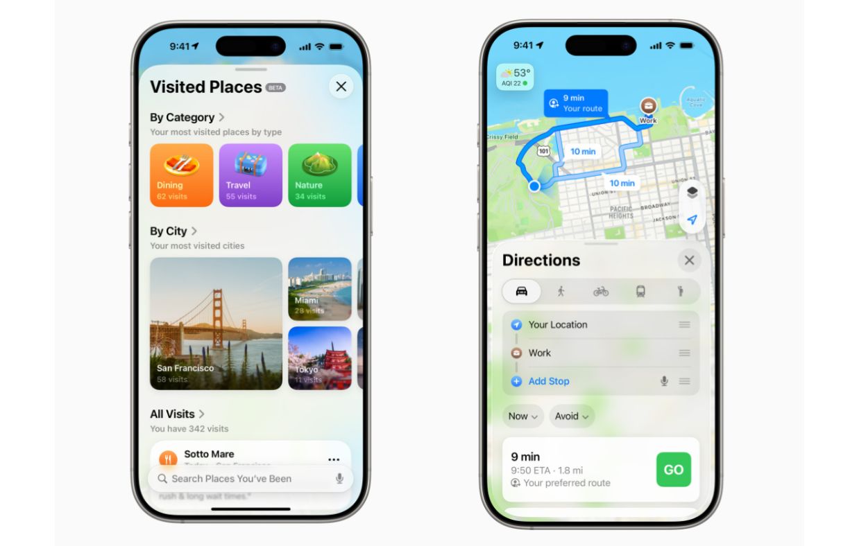 Tính năng Visited Places trên Apple Maps lưu lại các địa điểm từng ghé qua.