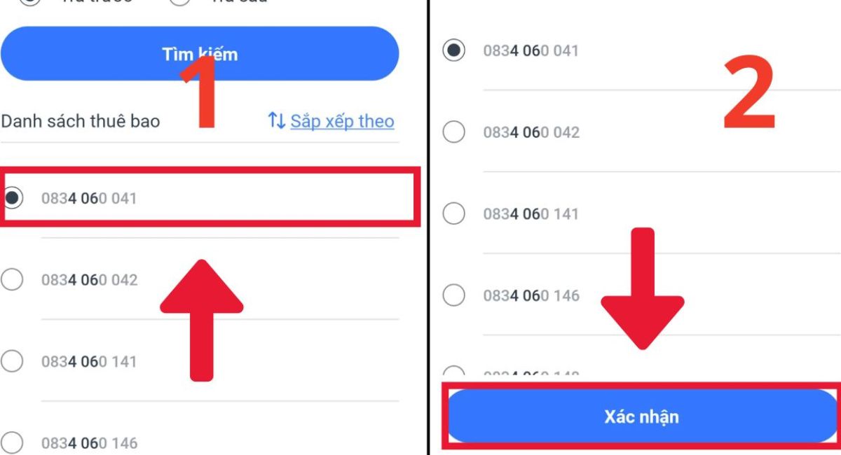  Chọn số mong muốn - bấm Chọn - bấm Tiếp tục