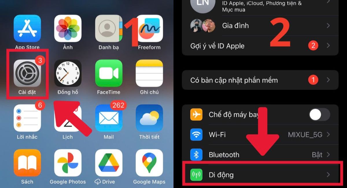 Truy cập vào Cài đặt - chọn Di Động