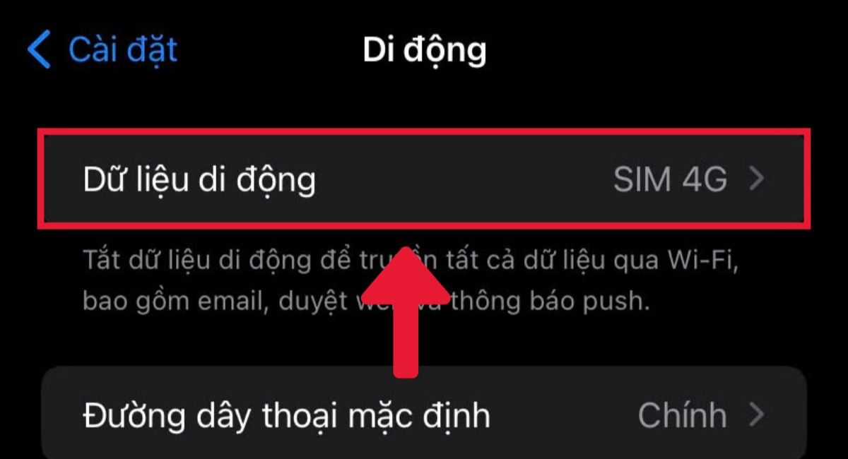 Chọn Dữ liệu di động