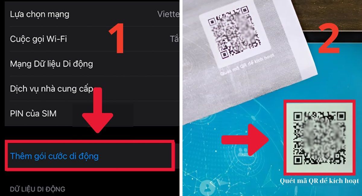 Quét mã QR để cài eSIM trên iPhone