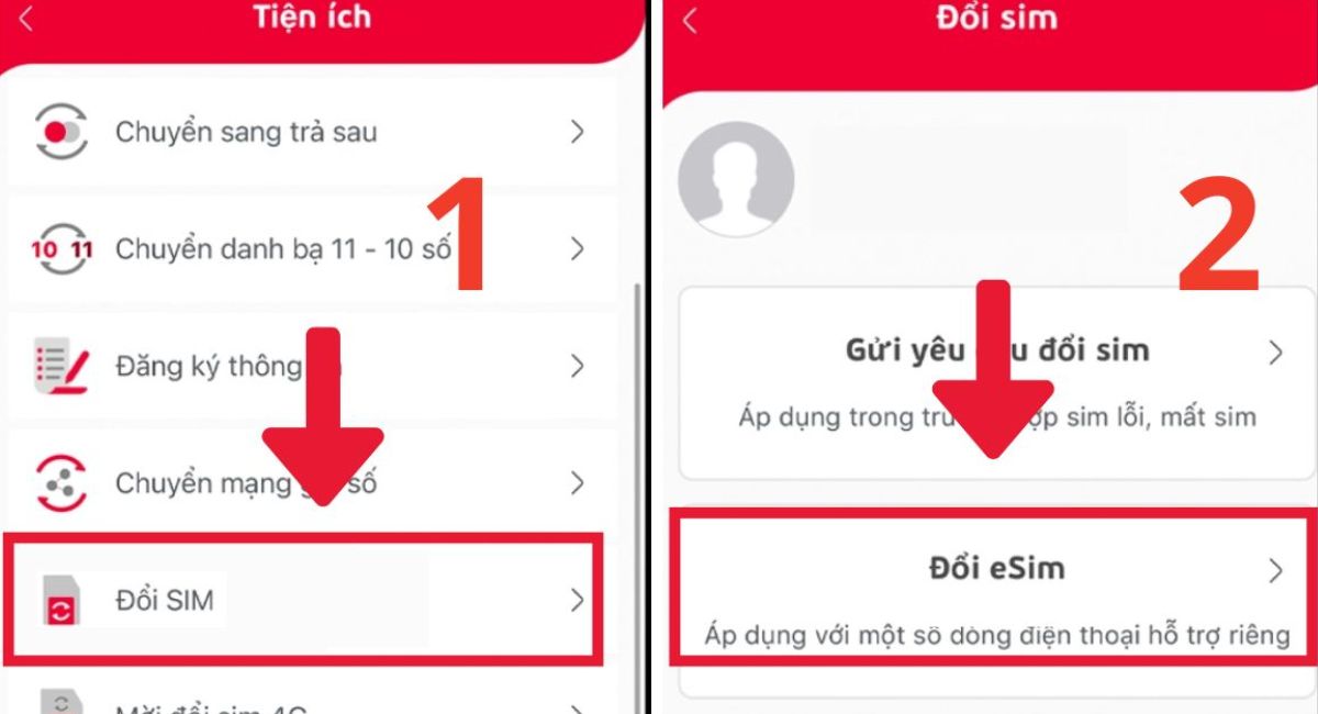 Chọn Chuyển đổi SIM - chọn Đổi eSim