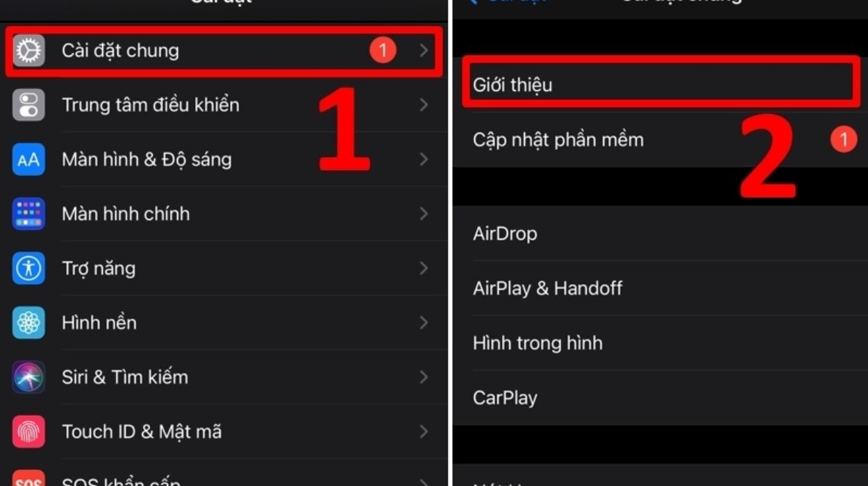 Vào Cài đặt > Cài đặt chung > Giới thiệu