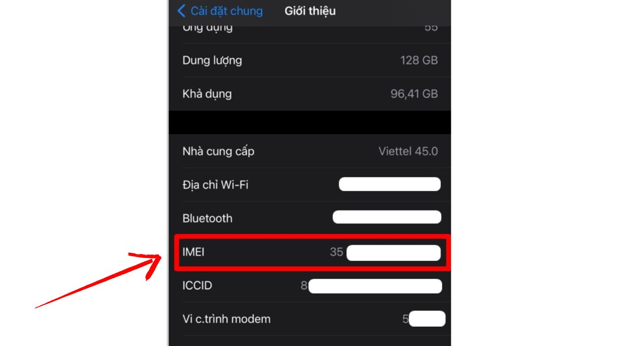 Kéo xuống phía dưới để tìm số IMEI