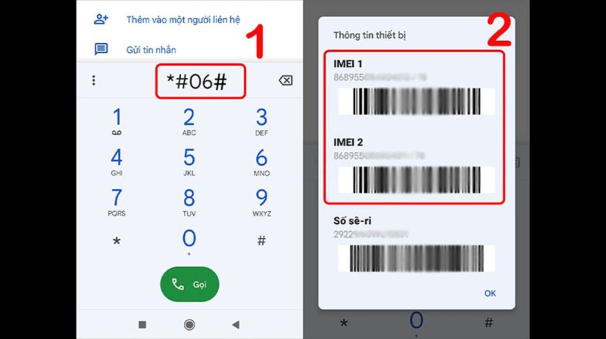 Nhập #06# rồi nhấn nút gọi để hiển thị số IMEI