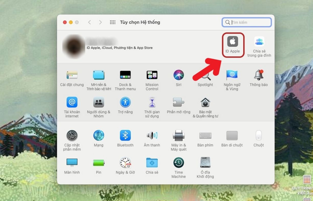 Tùy chỉnh hệ thống trên MacBook → nhấn vào biểu tượng ID Apple