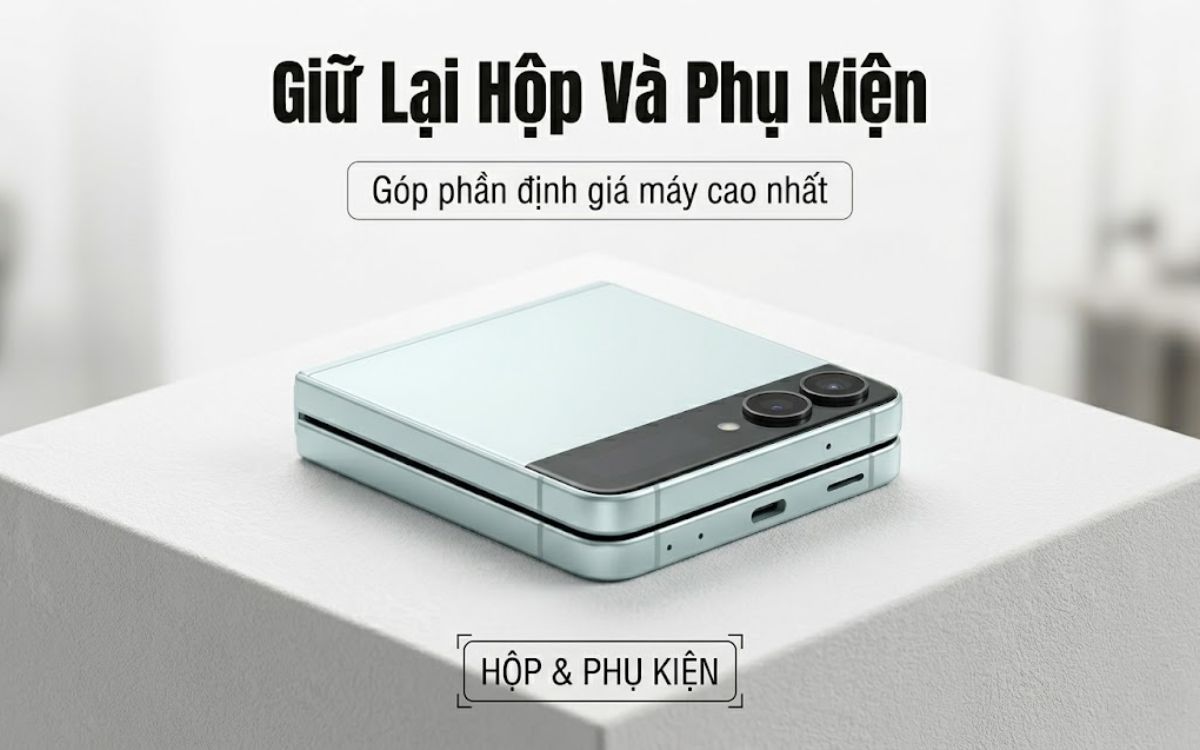 Đặt biệt khách bán lại Samsung Galaxy Z Flip7 nếu còn đầy đủ phụ kiện sẽ có giá thu mua cao hơn