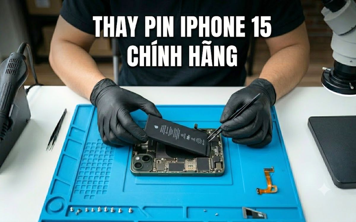 Thay Pin iPhone 15 chính hãng, dán lại ron chống nước sau khi thay