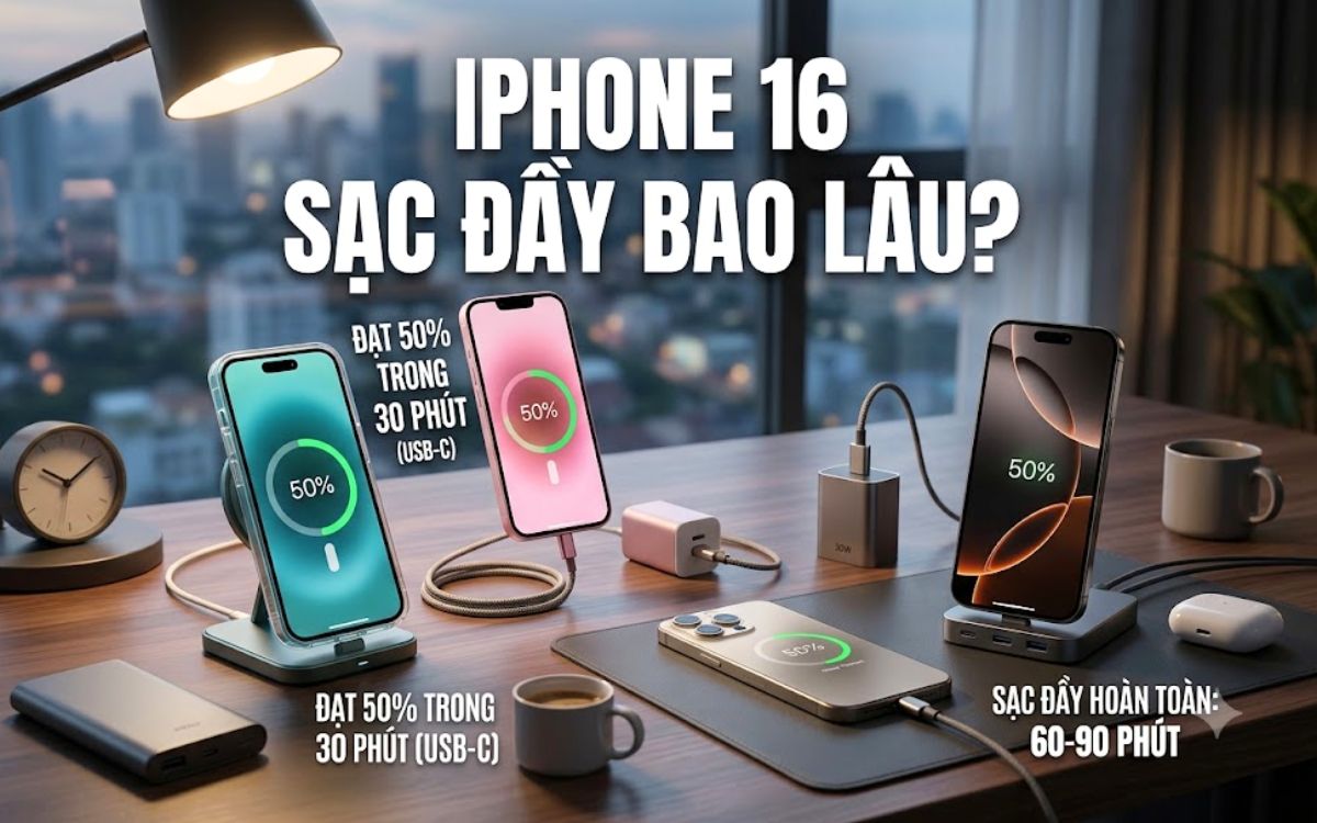 iPhone 16 sạc đầy bao lâu?